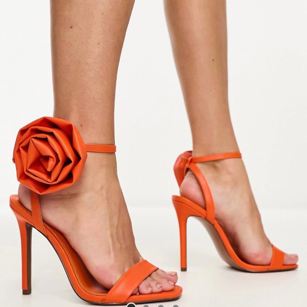 ASOS DESIGN Neva corsage barely there heeled orange sandals size 8 BRAND NEW